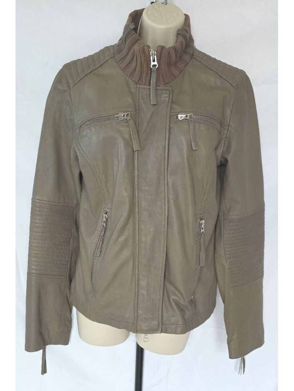 True Religion Women's Taupe Leather Moto Jacket , Size 8/10